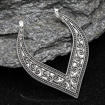 Detail View 1 of A Pair of Vintage Filigree Plug Hoop Earring-Steel